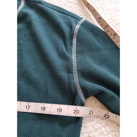 BP Women's Split Neck OSR Cropped  Thermal Knit Henley Shirt Green Moss Size S - Picture 4 of 7